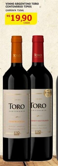 Assaí Atacadista Vinho Argentino Toro Centenário Tipos 750ml oferta