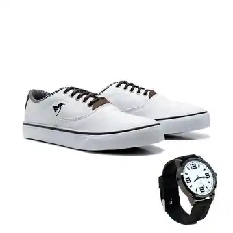 C&A Sapatênis polo north masculino lona confortável + relógio branco oferta