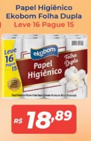 Atakarejo Papel Higiênico Ekobom Folha Dupla Leve 16 pague 15 oferta