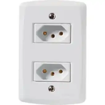 Tomada dupla de embutir 2p + t tramontina lux2 250v 10a branca (mp)