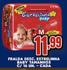 Supermercados Cristal Fralda Desc. Estrelinha Baby Tamanhos c/16 un. cada oferta