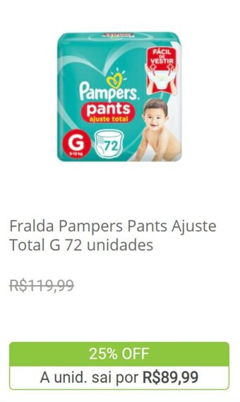 Pão de Açúcar Fralda Pampers Pants Ajuste Total G 72 Unidades oferta