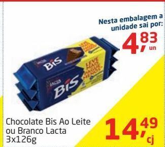 Tenda Atacado Chocolate bis ao leite ou branco lacta 3x126g oferta