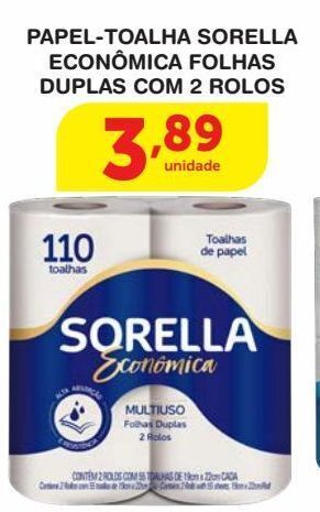Roldão Papel-toalha sorella econômica folhas duplas com 2 rolos oferta