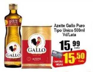 Higa's Supermercado Azeite Gallo Puro Tipo Unico 500ml Vd lata oferta