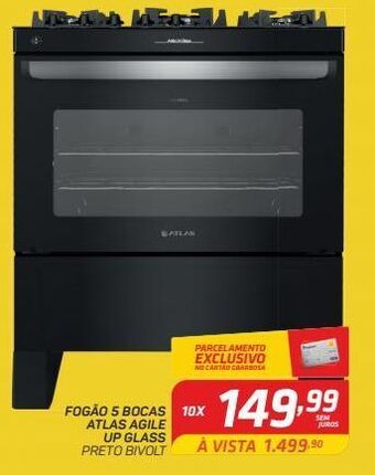 GBarbosa Fogão 5 bocas atlas agile up glass oferta