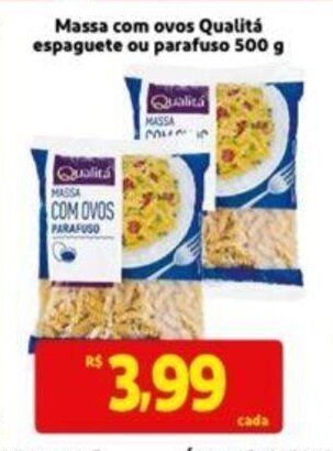 Extra Supermercado Massa com ovos Qualitá espaguete ou parafuso 500g oferta