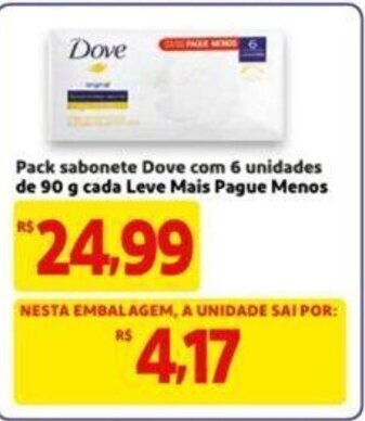 Extra Supermercado Pack Sabonete Dove com 6 unidades de 90g cada leve mais pague menos oferta