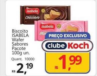Supermercados Koch Biscoito isabela wafer sabores oferta