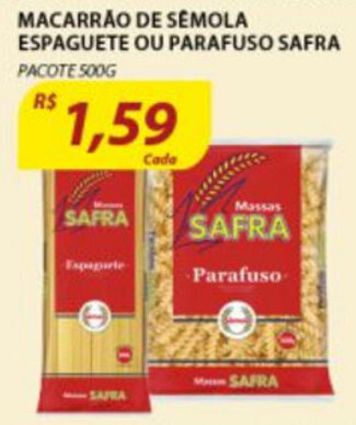 Assaí Atacadista Macarrao de Semola Espaguete ou Parafuso Safra 500g oferta