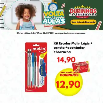 Kit Escolar Molin Lapis + Caneta + Apontador + borracha