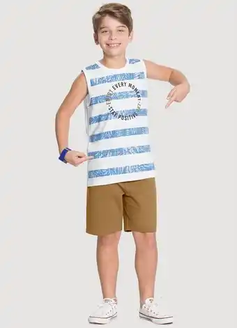 Posthaus Alakazoo - conjunto com regata listrada e bermuda marrom oferta