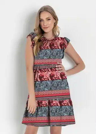 Moda pop - vestido mix de estampa com manga em babado