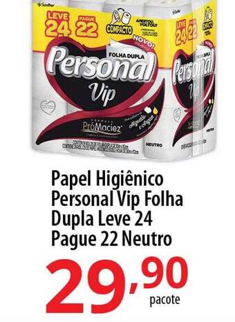 Akki Atacadista Papel higiênico personal vip folha dupla leve 24 pague 22 neutro oferta