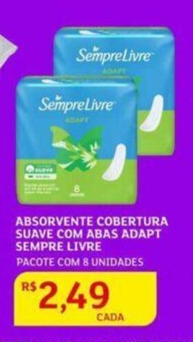 Assaí Atacadista Absorvente Cobertura Suave com abas adapt sempre livre 8 unidades oferta