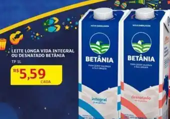 Assaí Atacadista Leite Longa vida Integral ou Desnatado Betânia 1L oferta