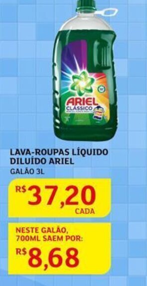 Assaí Atacadista Lava roupas Líquido Diluído Ariel 3L oferta