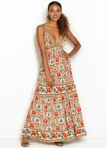 Posthaus Farm - vestido longo de viscose doce romance bege oferta