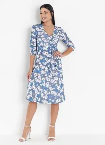 Posthaus Queima estoque - vestido floral marinho com faixa moda evangélica oferta