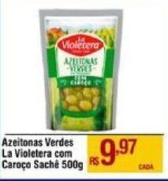 Azeitonas verdes La Violetera com Caroço Sachê 500g