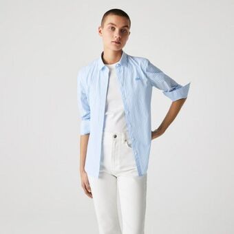 Lacoste Camisa feminina slim fit em popeline de algodão com stretch oferta