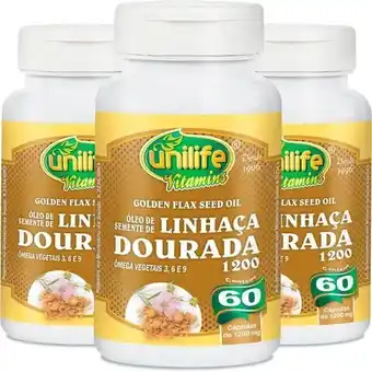 Pão de Açúcar Kit 3 óleo de semente de linhaça dourada 1200mg unilife 60 cápsulas oferta