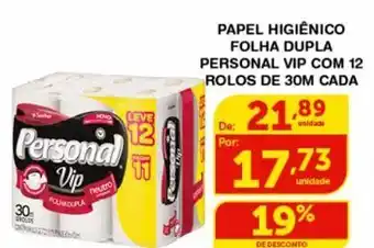 Roldão Papel higiênico folha dupla personal vip com 12 rolos de 30m cada oferta