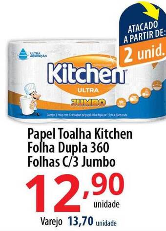 Papel toalha kitchen folha dupla 360 folhas c 3 jumbo