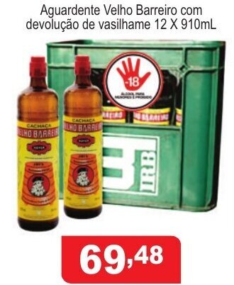 Aguardente Velho Barreiro 12x910ml