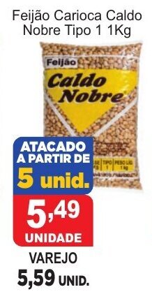 Calvo Atacadista Feijao Carioca Caldo Nobre Tipo 1 1kg oferta