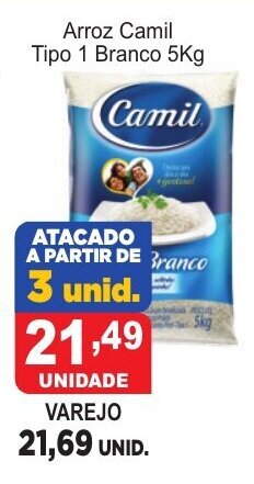 Calvo Atacadista Arroz Camil Tipo 1 Branco 5kg oferta