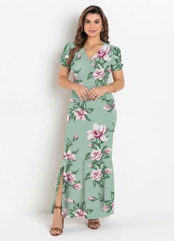 Posthaus Rosalie - vestido longo floral verde moda evangélica oferta