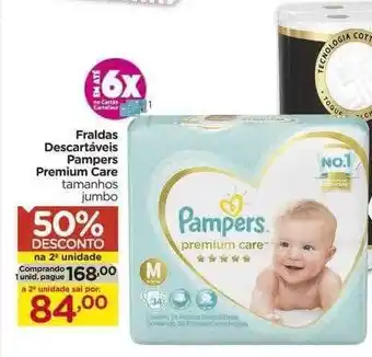 Carrefour Fraldas descartáveis pampers premium care 50% desconto na 2a unidade oferta