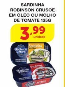 Roldão Sardinhas robinson crusoe em óleo ou molho de tomate 125g oferta