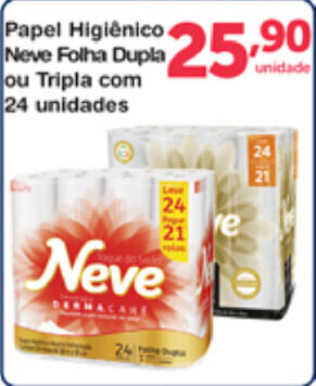 Papel Higiénico Neve Folha Dupla ou Tripla com 24 unidades