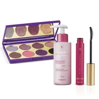 Eudora Combo niina secrets: palette purple 5,6g + cleasing oil 100ml + máscara para cílios 8g oferta