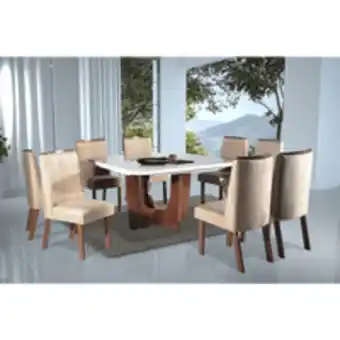 Novo Mundo Mesa de jantar sofia com 8 cadeiras em mdf tampo com vidro oferta