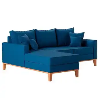 Pão de Açúcar Sofá 3 lugares beny com chaise esquerdo linho azul marinho oferta