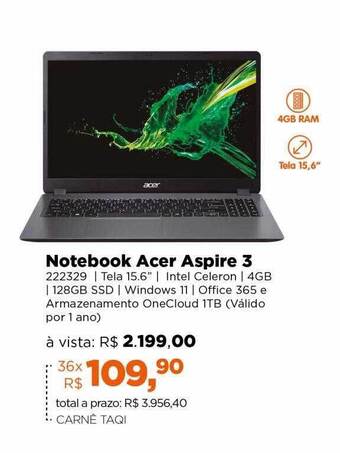Lojas TaQi Notebook acer aspire 3 oferta