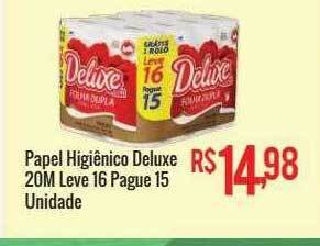Papel higiênico deluxe 20m leve 16 pague 15 unidade