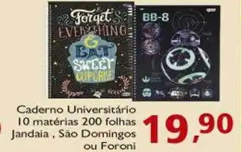 Caderno universitário 10 matérias 200 folhas jandaia, são domingos ou foroni