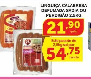 Roldão Linguiça calabresa defumada sadia ou perdigão 2,5kg oferta