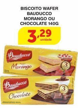 Roldão Biscoito wafer bauducco morango ou chocolate 140g oferta