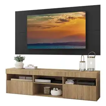 Pão de Açúcar Rack com painel tv 65´´ com 2 portas londres multimóveis rustic/preto oferta