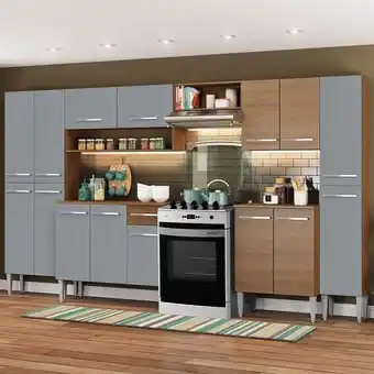 Pão de Açúcar Armário de cozinha completa 325cm rustic/cinza emilly joy madesa oferta