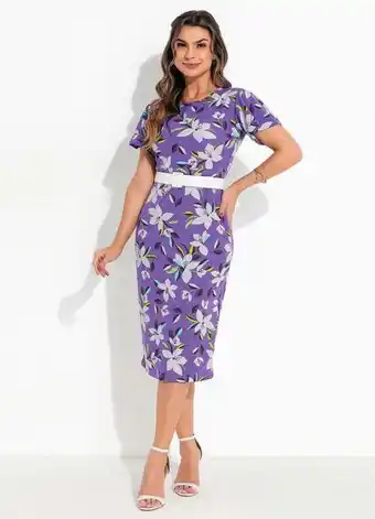 Posthaus Queima estoque - vestido floral roxo com babado moda evangélica oferta