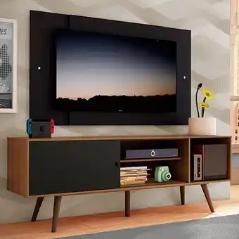 Zema Rack madesa cairo e painel para tv até 58 polegadas com pés de madeira rustic/preto 7kd8 rustic/preto oferta
