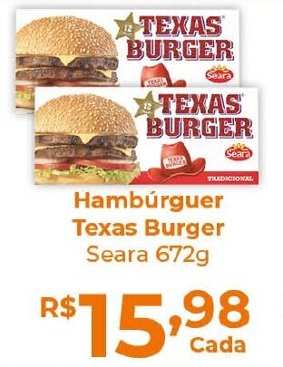 Supermercados Mundial Hambúrguer Texas Burger Seara 672g oferta