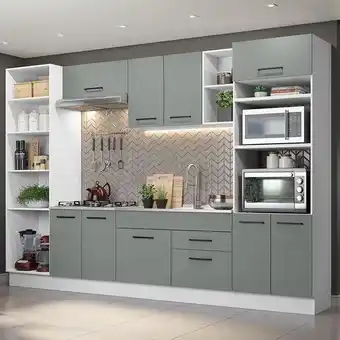 Pão de Açúcar Armário de cozinha completa 330cm branco/cinza agata madesa 02 oferta