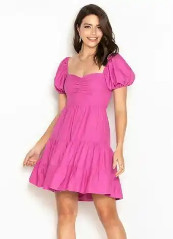 Posthaus Farm - vestido curto de linho marias com mangas rosa oferta